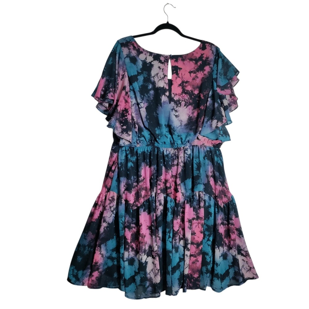 Torrid Tie Dye Chiffon Tiered Fit & Flare Dress Pink Blue Black Size 3 3X